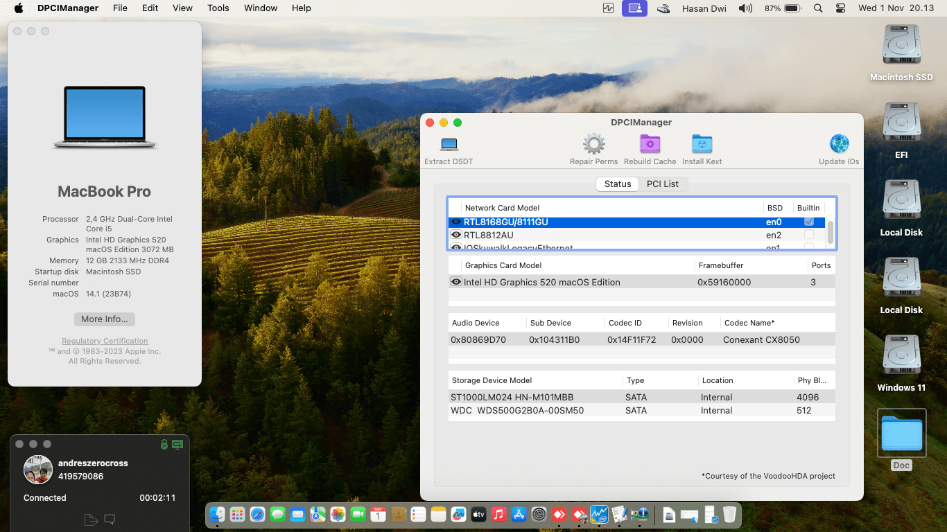 Success Hackintosh macOS Sonoma 14.1 Build 23B74 in Asus A456UR-WX036D